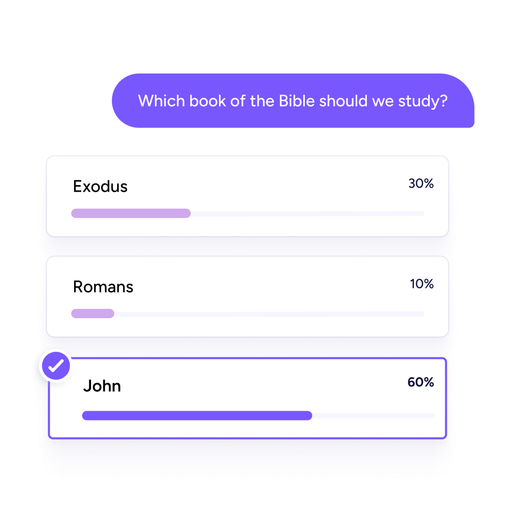 A poll asking 'Which book of the Bible should we study?